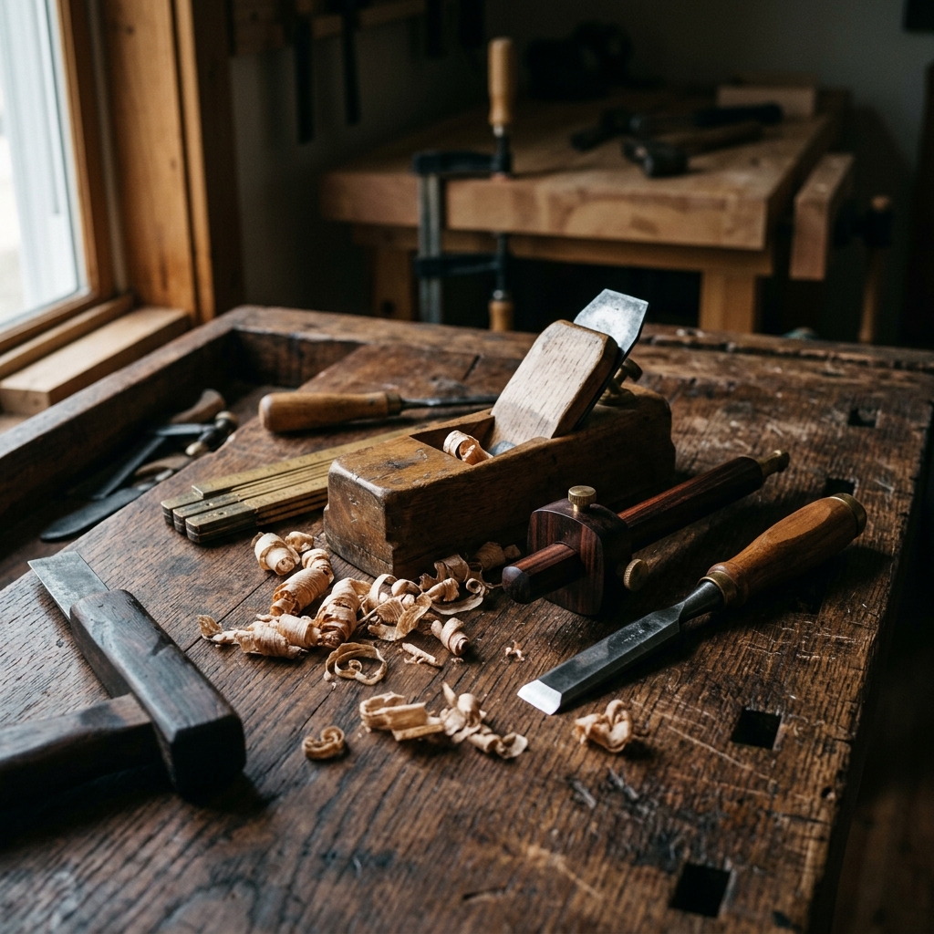 Master craftsmen at Manu Mobilya İmalatı workshop creating custom solid wood furniture with traditional techniques